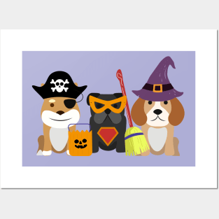 Three cute dogs Halloween design Posters and Art